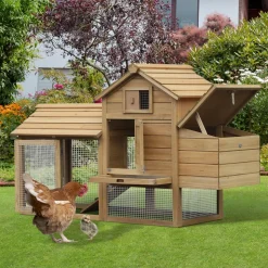 Petit poulailler cottage cage à poules sur pied dim. 151L x 54l x 87H cm multi-équipement bois massif de pin