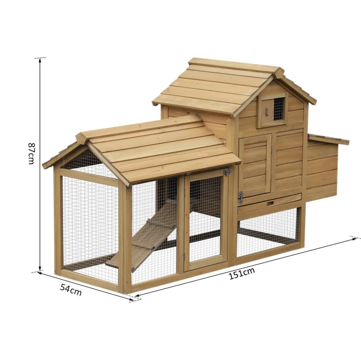 Petit poulailler cottage cage à poules sur pied dim. 151L x 54l x 87H cm multi-équipement bois massif de pin