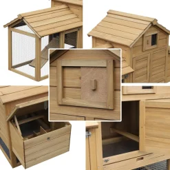Petit poulailler cottage cage à poules sur pied dim. 151L x 54l x 87H cm multi-équipement bois massif de pin