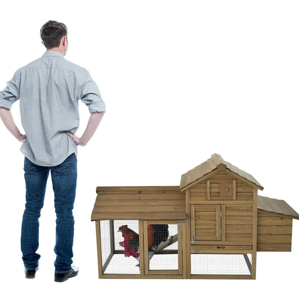 Petit poulailler cottage cage à poules sur pied dim. 151L x 54l x 87H cm multi-équipement bois massif de pin