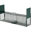 Piège de capture pour petits animaux type lapin rat - 2 entrées + poignée - dim. 100L x 25l x 28H cm - métal vert