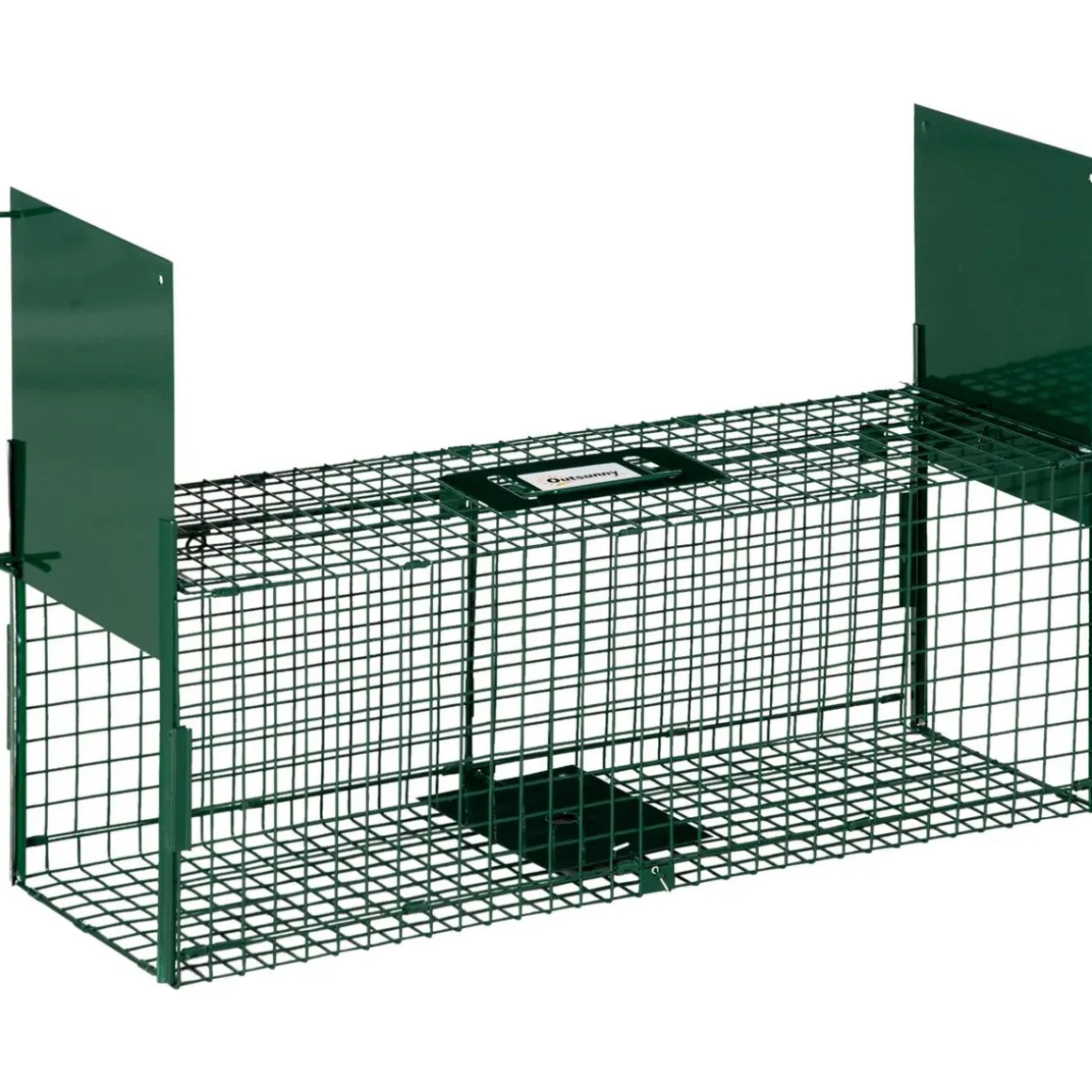 Piège de capture pour petits animaux type lapin rat - 2 entrées + poignée - dim. 80L x 25l x 30H cm - métal vert