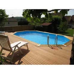 Piscine enterrée bois octogonale - 400X610x130cm - Liner Bleu -OCEA