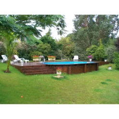 Piscine enterrée bois octogonale - 400X610x130cm - Liner Bleu -OCEA