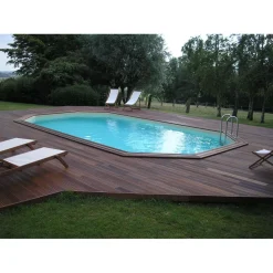 Piscine enterrée bois octogonale - 400X610x130cm - Liner Bleu -OCEA