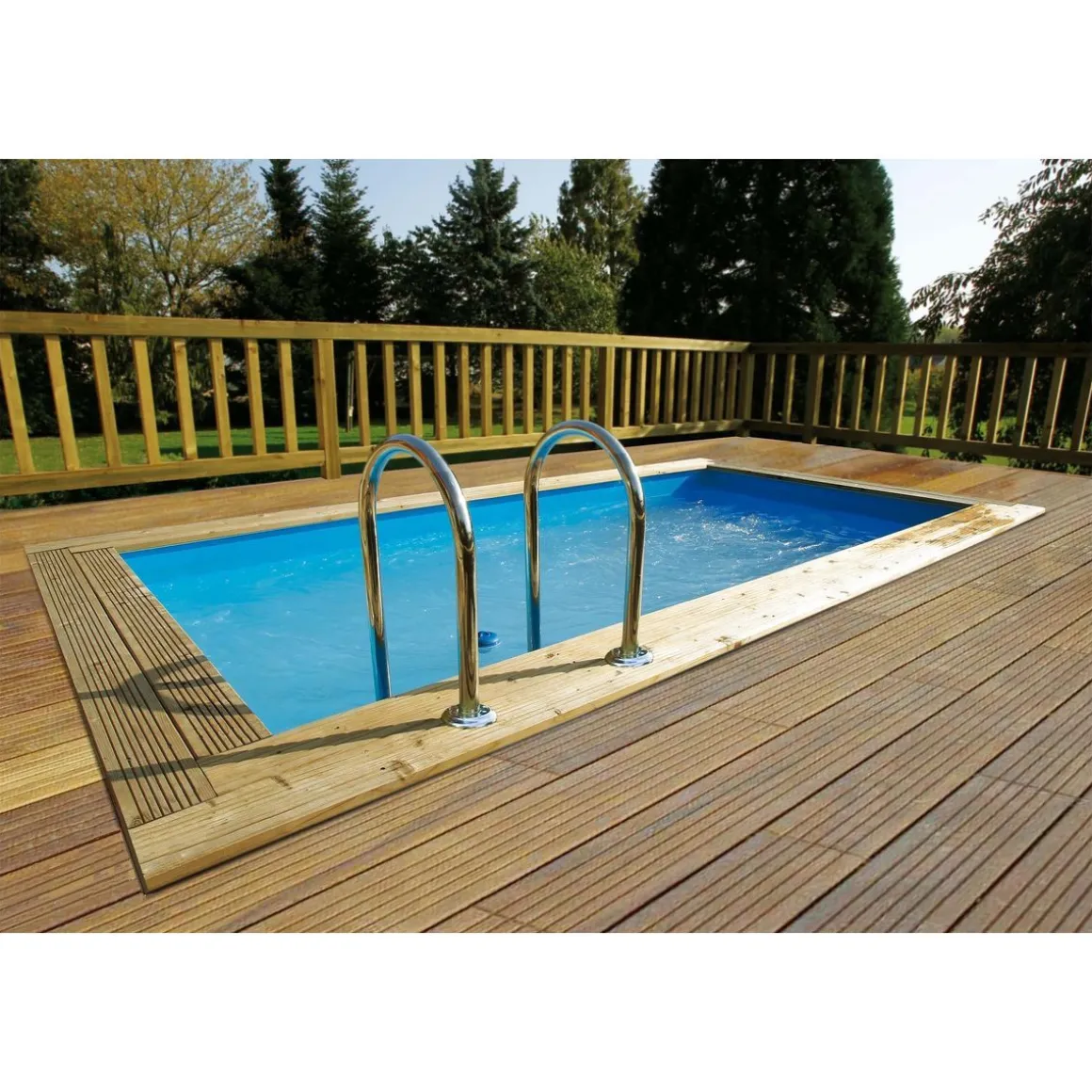 Piscine enterrée bois rectangulaire - 250x450x140cm - Liner Bleu - URBAN POOL