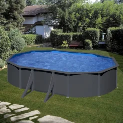 Piscine hors sol acier ovale - Gris anthracite - 5,27m x 3,27m x H 1,22m - LOUKO