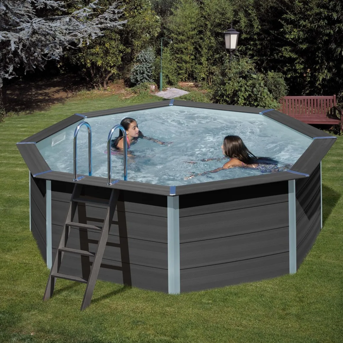 Piscine hors sol ronde en composite - Grise - 4,10 x 1,24 m