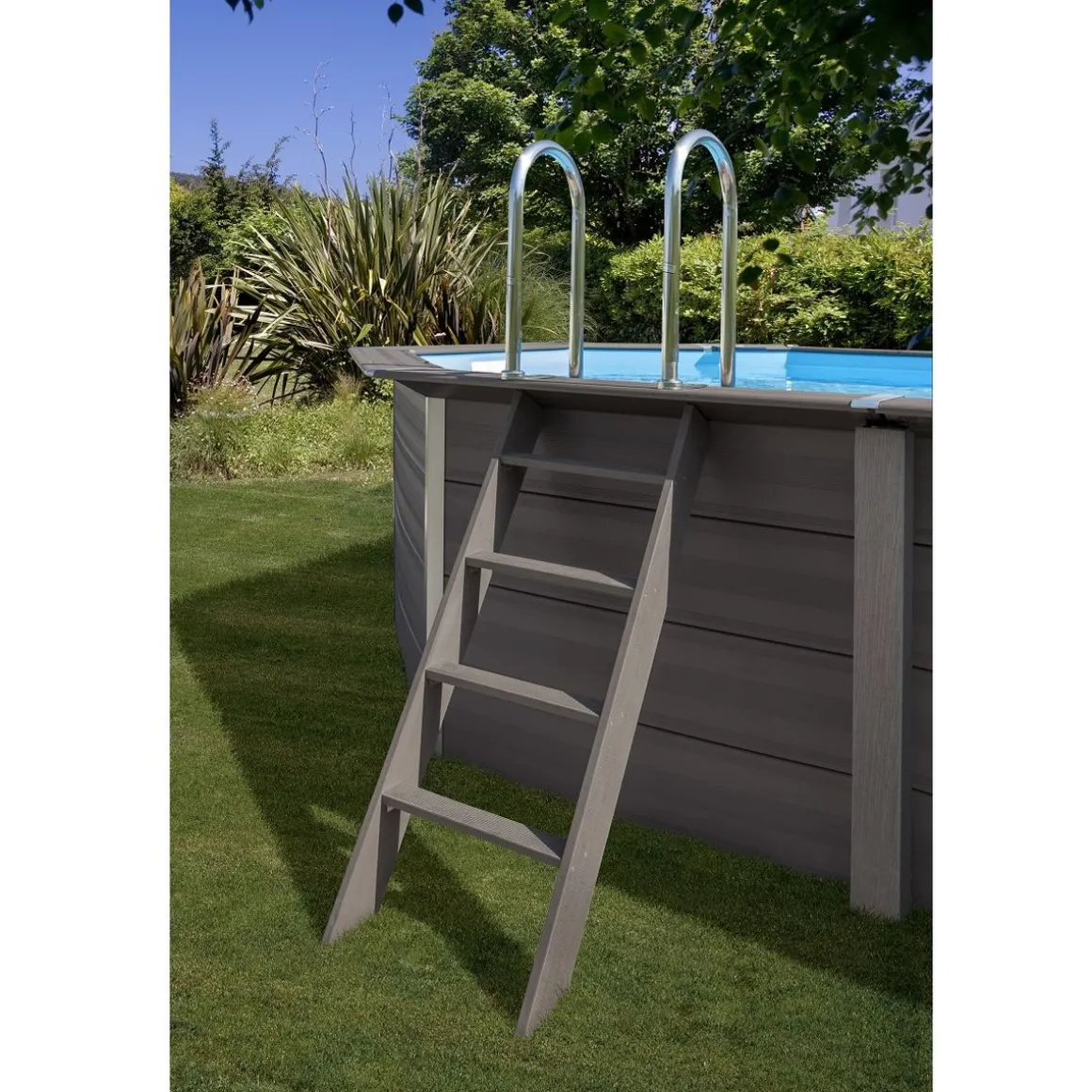 Piscine hors sol ronde en composite - Grise - 4,10 x 1,24 m