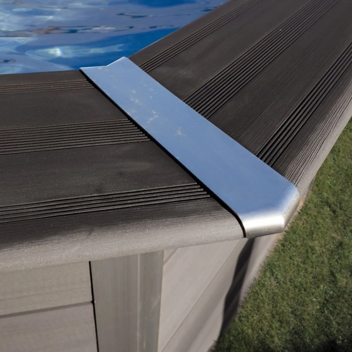 Piscine hors sol ronde en composite - Grise - 4,10 x 1,24 m