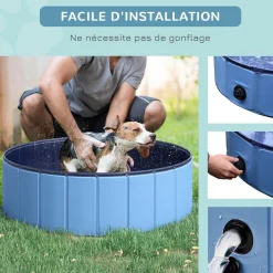 Piscine pour chien bassin PVC pliable anti-glissant facile à nettoyer diamètre 100 cm hauteur 30 cm bleu