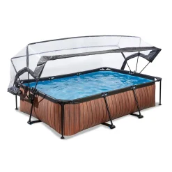 Piscine tubulaire Wood rectangulaire 2,20 x 1,50 x 0,65 m avec dôme - Exit Toys