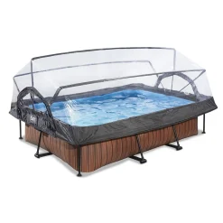 Piscine tubulaire Wood rectangulaire 2,20 x 1,50 x 0,65 m avec dôme - Exit Toys