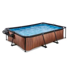 Piscine tubulaire Wood rectangulaire 2,20 x 1,50 x 0,65 m avec dôme - Exit Toys