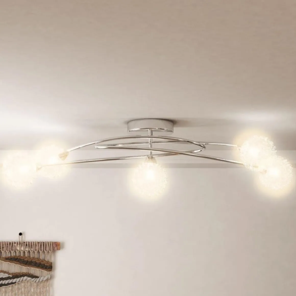 Plafonnier avec abat-jour en maille metallique pour 5 LED G9