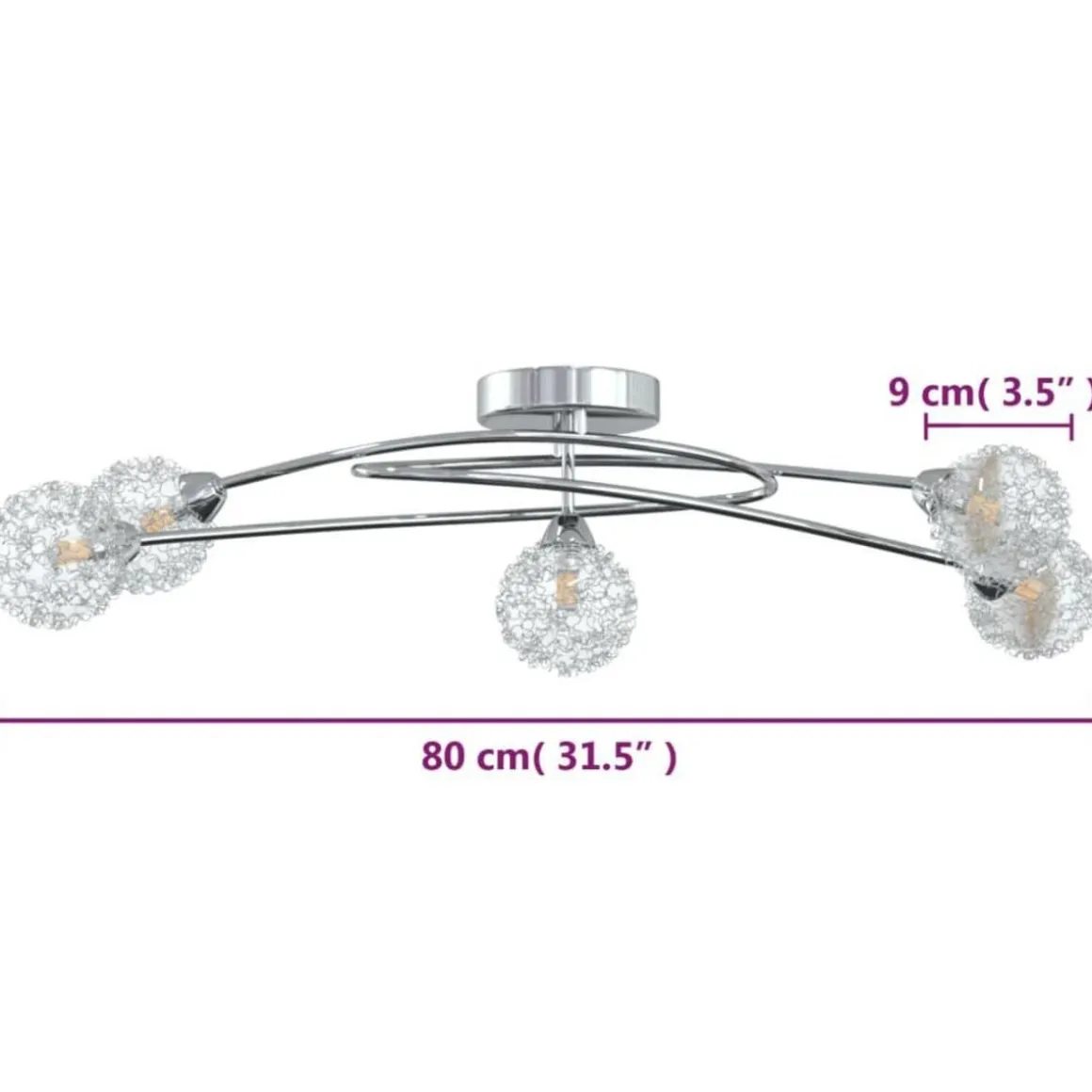 Plafonnier avec abat-jour en maille metallique pour 5 LED G9