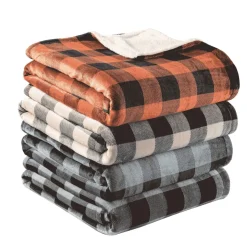 Plaid imprimé carreaux double face flanelle/sherpa