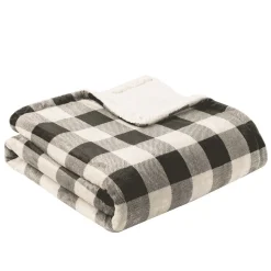 Plaid imprimé carreaux double face flanelle/sherpa