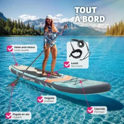 Planche de stand-up paddle 2 en 1 gonflable kit complet avec sac à dos
