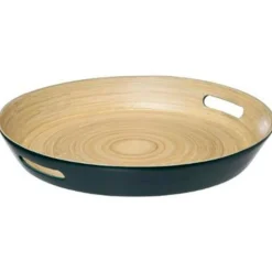 Plateau Rond en Bambou Modern 42cm Pétrole
