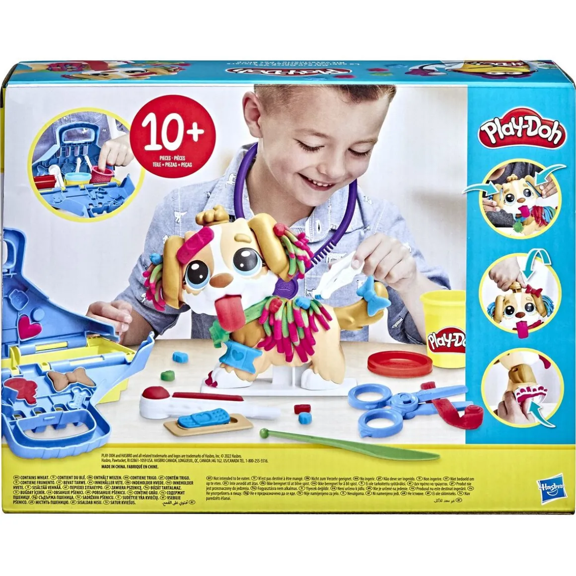 Play-Doh Coffret, Le cabinet vétérinaire avec chien, mallette, avec 5 pots de pate à modeler