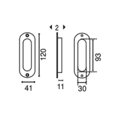 Poignées cuvettes ovale à encastrer - Inox Brossé