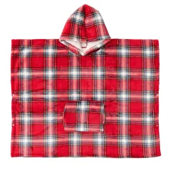 Poncho adulte double face flanelle/sherpa imprimé carreaux