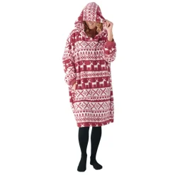 Poncho adulte double face flanelle/sherpa imprimé Noël