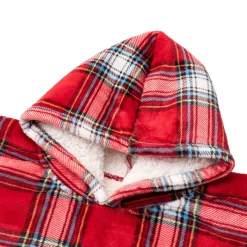 Poncho junior double face flanelle/sherpa imprimé carreaux