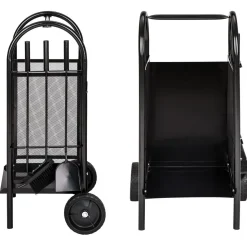 Porte bûches avec pelle, balai et tisonnier