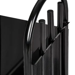 Porte bûches avec pelle, balai et tisonnier