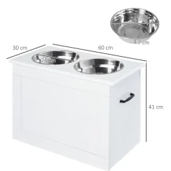 Porte-gamelles surélevé 2 gamelles avec coffre blanc