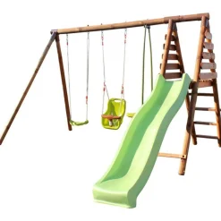 Portique balançoire avec toboggan - Bois - H2,20m -TULIPE