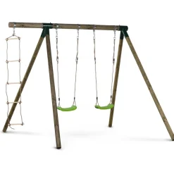 Portique bois Timo - Avec 2 balançoires et 1 échelle de corde.
