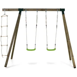 Portique bois Timo - Avec 2 balançoires et 1 échelle de corde.
