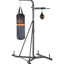 Portique sac de frappe plateforme station de boxe complète avec sac de frappe + poire de vitesse hauteur réglable 5 niveaux pompe à air fournie acier noir gris