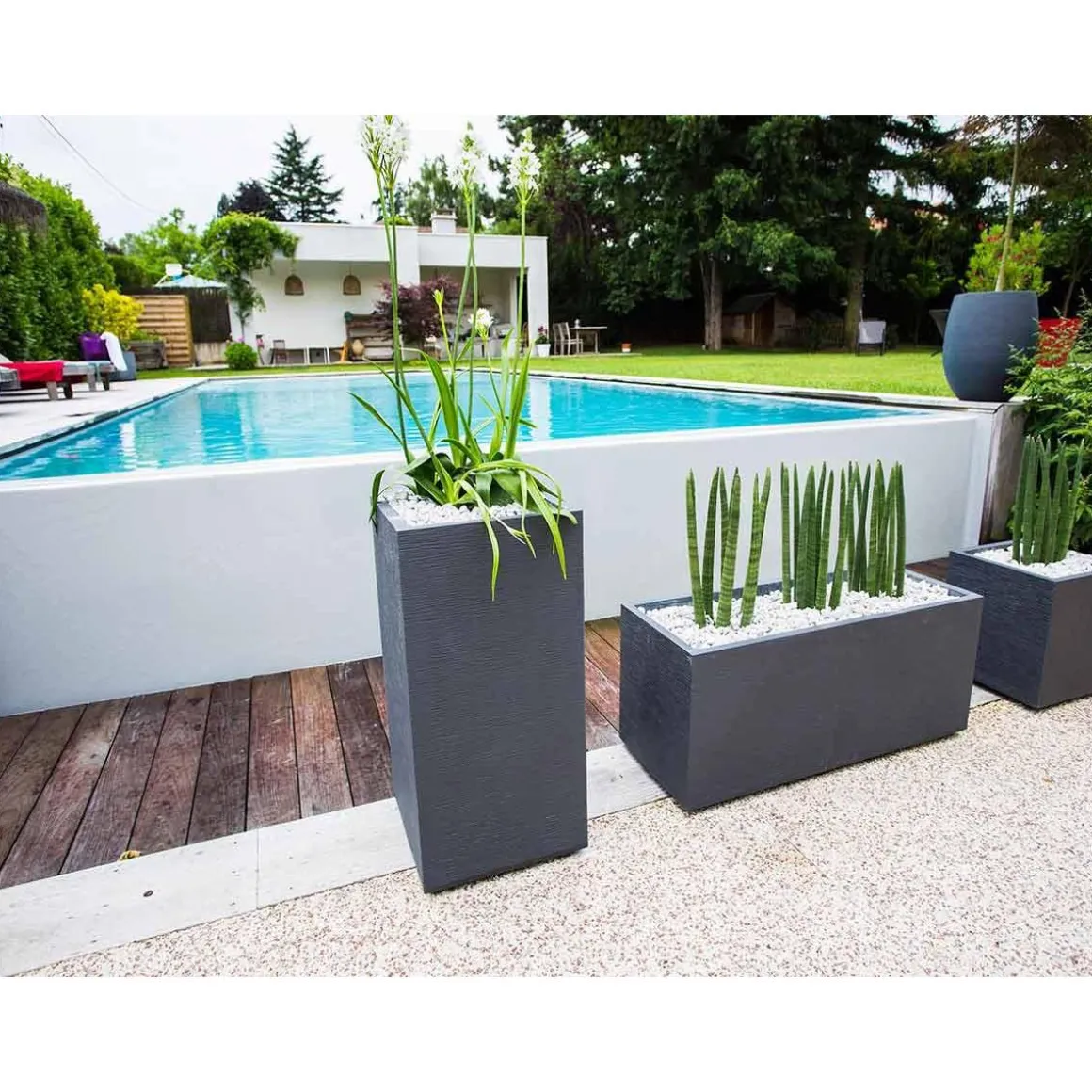 Pot de fleurs carré Haut Graphit - 39,5 x 39,5 x 80 cm - 31 L - Gris anthracite - Eda