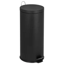 Poubelle de cuisine à pédale basique chic cylindrique 30L URBAN Noir mat en acier inox avec seau