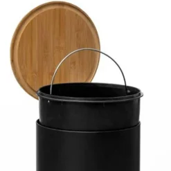 Poubelle en Métal & Bambou Natureo 30L Noir