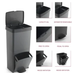 Poubelle tri sélectif PICEA Gris Plastique 70L