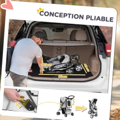 Poussette buggy pliable animaux chariot pliant chien chat porte-gobelet panier de rangement inclus roues avec frein tissu 600D Oxford métal gris