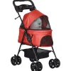 Poussette buggy pliable chien chat panier rangement porte-gobelets tissu 300D Oxford imperméable 4 roues rouge