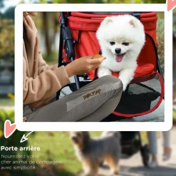 Poussette buggy pliable chien chat panier rangement porte-gobelets tissu 300D Oxford imperméable 4 roues rouge