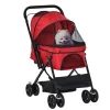 Poussette buggy pliable chien chat panier et sac de rangement attaches sécurité housse réglable poignée réglable acier Oxford rouge