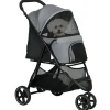 Poussette buggy pliable pour chien chat - 2 attaches, guidon réglable, panier - acier oxford gris