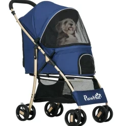 Poussette buggy pliable pour chien rangement laisses coussin inclus bleu
