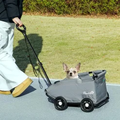 Poussette chien chariot 4 roues pliable avec poignée multidirectionnelle - nombreux équipements - noir gris