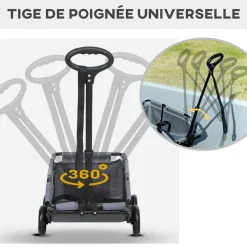 Poussette chien chariot 4 roues pliable avec poignée multidirectionnelle - nombreux équipements - noir gris