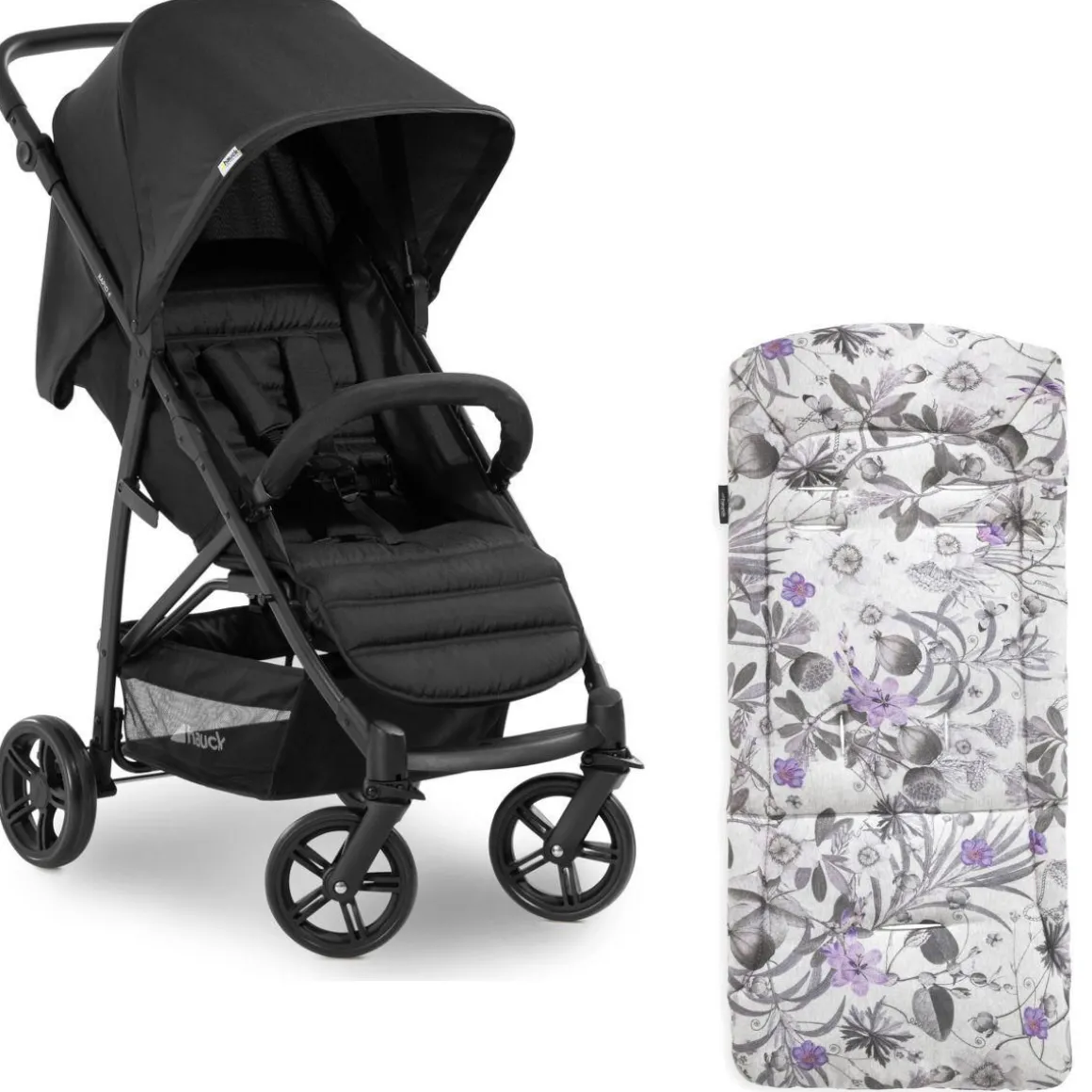 Poussette citadine Rapid 4 Noir + Sur-assise pour poussette Pushchair Seat Liner Floral Grey