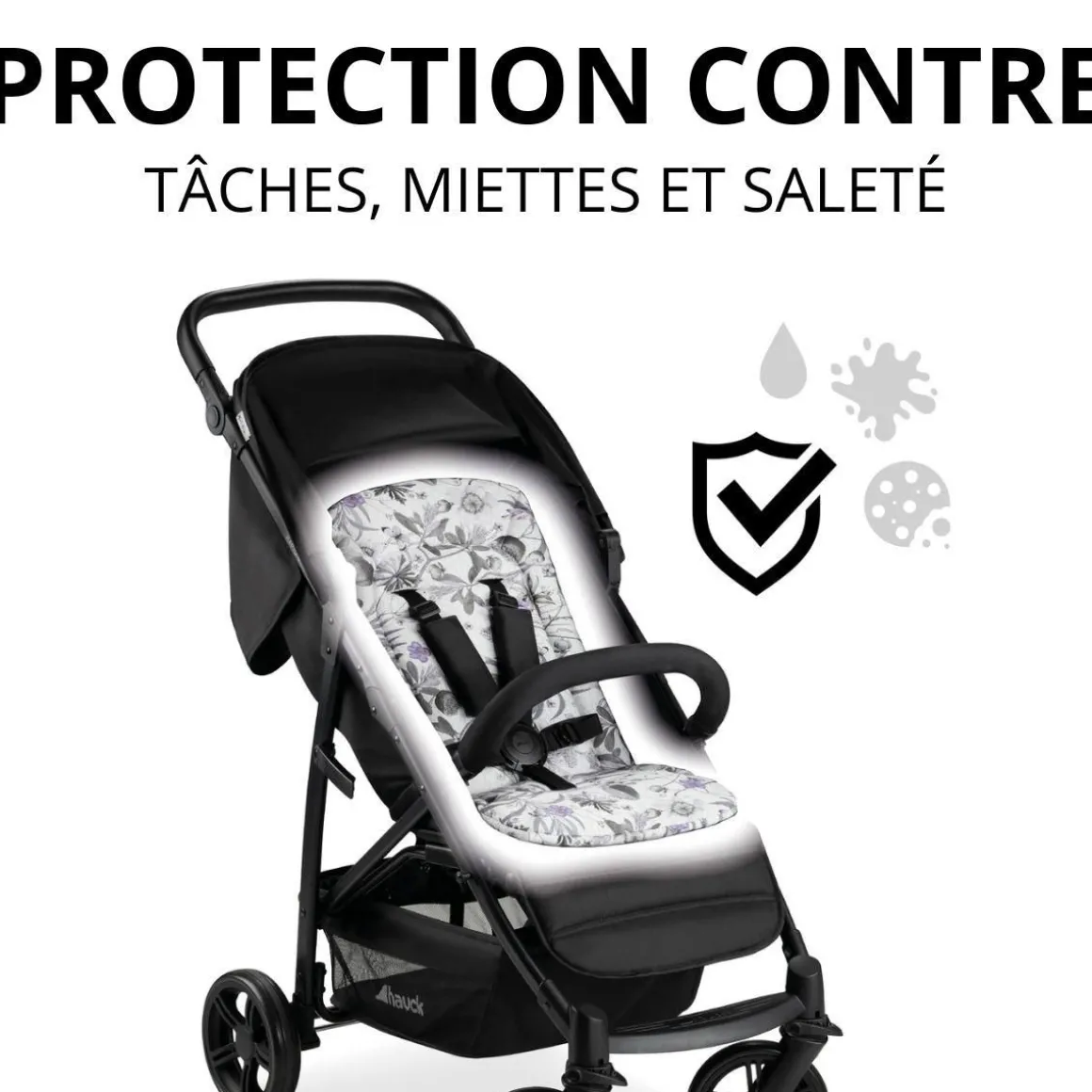Poussette citadine Rapid 4 Noir + Sur-assise pour poussette Pushchair Seat Liner Floral Grey
